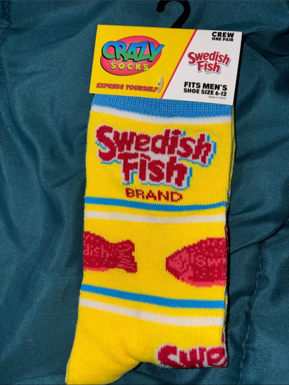 Crazy Socks - Swedish Fish Brand Yellow Crew Socks Men Shoe Size 6 - 12